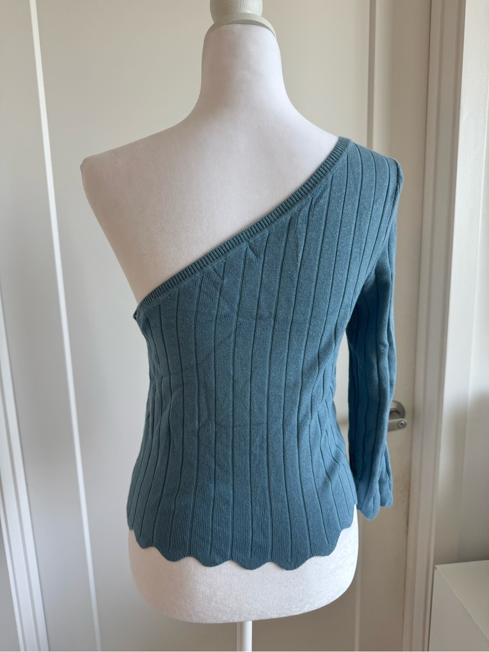 LPA One-Shoulder Ribbed Sweater Top in Teal